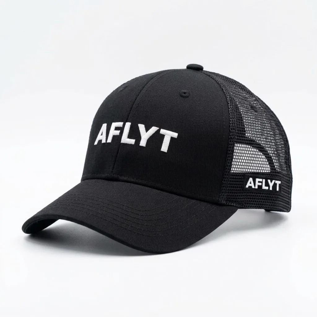 Aflyt Trucker Hat Text Logo Black